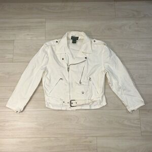 Polo Country Ralph Lauren White Moto Jacket Asymmetrical Full-Zip Womens Large